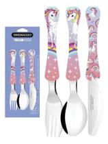 2X Jogo 3 Talher Infantil Unicornio Fofinho Criança Menina I