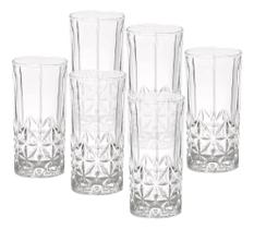 2X Jogo 6 Copos Altos Importados Em Vidro Lapidado - Larador 2X Jogo 6 Copos Altos Importados Em Vidro Lapidado - Larador