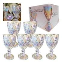 2X Jogo 6 Taça Vidro Decorado Textura Diamante Grossa 300 Ml