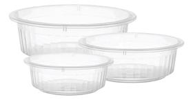 2X Jogo Bacias Caneladas 3 Peças Vasilhas Plástica Transpare
