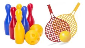 2X Jogo De Boliche Infantil 2 Bolas 16Cm + 2 Raquetes Praia
