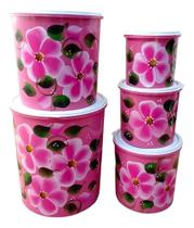 2X Jogo Mantimentos Redondos Floridos 5 Pcs