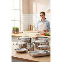 2x Jogo Panelas Aço Inox 7 Peças Cozinha Profissional 2x Jogo Panelas Aço Inox 7 Peças Cozinha Profissional
