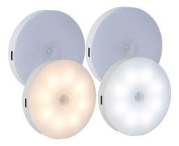 2X Kit 04 Usb Recarregáveis Luz Led Redonda Luminárias Senso