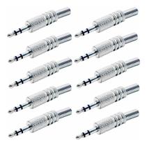 2X Kit 10 Plug Conector P2 Estereo Com Mola Metal Niquel