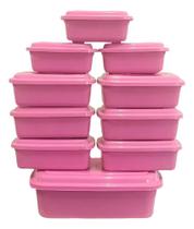 2X Kit 10 Potes Vasilhas Plástico Retangular Tampa Color Ci