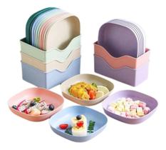 2X Kit 10 Pratos Coloridos Para Servir + Base Organizador F5