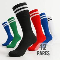 2X Kit 12 Par Meião Futebol Adulto Listrado Time Cor