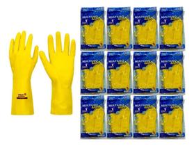 2X Kit 12 Prs Luva Látex Amarela Forrada Multiuso Limpeza Lo