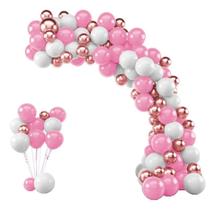 2X Kit 125 Balões Bexiga Rosa/Branco Nº 7 + Rose Gold Nº 5