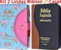 2X Kit 2 Bíblias Sagrada Do Casal Letra Gigante Harpa E Indi