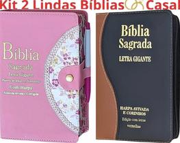 2X Kit 2 Bíblias Sagrada Edição Luxo Letra Gigante Para O Ca