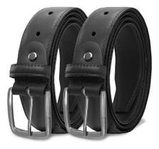 2X Kit 2 Cintos Masculinos Social Couro Legitimo Preto / Mar