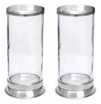 2X Kit 2 Copos Suporte Vela 7 Dias Vidro Aluminio Anti Chama