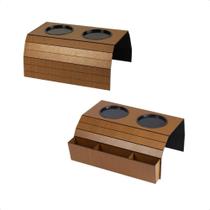 2X Kit 2 Esteiras Porta Copos Controle Braço Sofá Mdf Carame