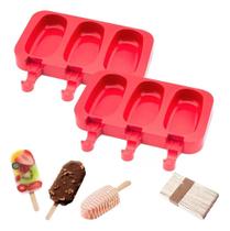 2X Kit 2 Formas De Picolé Sorvete Silicone Magnum 100 Palito