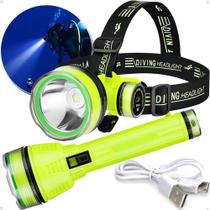 2X Kit 2 Lanterna Mergulho Led Usb 30M Prova Dágua Profissio