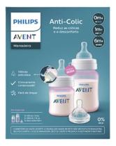 2X Kit 2 Mamadeiras Philips Avent Anticolic 125/260Ml Rosa +
