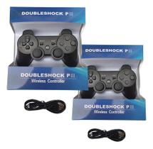2X Kit 2 Manete Controle Compativel Sem Fio Ps3 Cabo Carrega 2X Kit 2 Manete Controle Compativel Sem Fio Ps3 Cabo Carrega