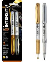 2X Kit 2 Marcador Permanente Metálico Prata E Dourado Bic
