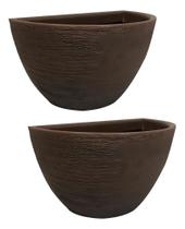 2X Kit 2 Meio Vasos De Parede 33Cm Grande Para Plantas Textu