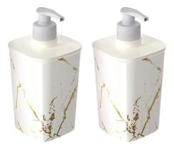 2X Kit 2 Porta Sabonetes Liq. Classic Mármore 420Ml Plasútil