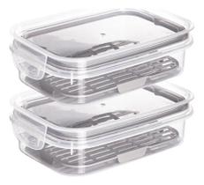 2X Kit 2 Potes Porta Frios Queijo Presunto Hermético Empilha