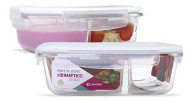 2X Kit 2 Potes Vidro Divisória Hermético Marmita 1040Ml Cor