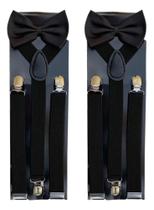 2X Kit 2 Suspensórios + 2 Gravatas Borboleta Adulto