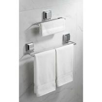 2x Kit 2 Toalheiros Fixos Sem Furos Cromados Banheiro Elegan