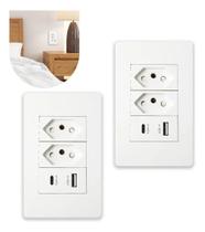 2X Kit 2 Tomada Dupla Parede Entrada Usb E Tipo C Branco Tm0 2X Kit 2 Tomada Dupla Parede Entrada Usb E Tipo C Branco Tm0