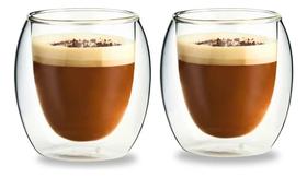 2X Kit 2 Xícara Parede Dupla Vidro Café Expresso Copo Caneca