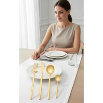 2x Kit 24 Talheres Aço Inox Dourado Luxo Elegante 2x Kit 24 Talheres Aço Inox Dourado Luxo Elegante