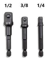 2X Kit 3 Adaptador Soquete Parafusadeira Furadeira 1/4 3/8 1
