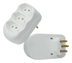 2X Kit 3 Adaptador Tripolar Benjamim 3 Saídas 10A 2P+T 2X Kit 3 Adaptador Tripolar Benjamim 3 Saídas 10A 2P+T