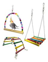2X Kit 3 Balanços Colorido Poleiro Pra Calopsita Periquito A