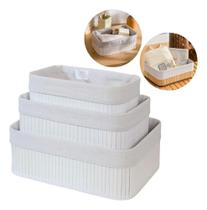 2X Kit 3 Cestos Organizadores De Bambu Multiuso Com Forro Co