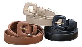 2X Kit 3 Cintos Feminino Clássico Atemporal Fivela Encapada