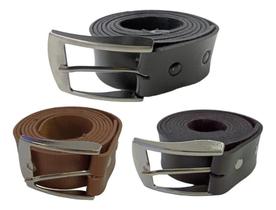 2X Kit 3 Cintos Social Masculino Plus Size 1,60 Fivela Metal