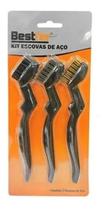 2X Kit 3 Escovas Aço Cabo Plástico Manual Remoção Ferrugem