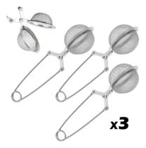 2X Kit 3 Infusores De Chá Inox Coador Peneira Ervas Qualid