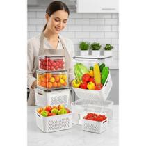 2x Kit 3 Organizadores Geladeira 5.6L com Cesto e Tampa Anti