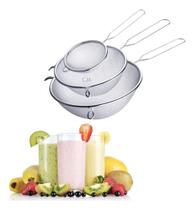 2X Kit 3 Peneiras Coador De Suco P M G Aço Inox Cozinha