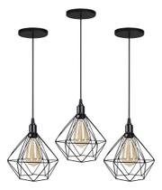 2X Kit 3 Pentende Retrô Industrial Preto Soquete Liso E27 2X Kit 3 Pentende Retrô Industrial Preto Soquete Liso E27