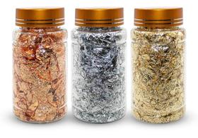 2X Kit 3 Potes Grandes Folhas De Ouro Dourado Prata Bronze U 2X Kit 3 Potes Grandes Folhas De Ouro Dourado Prata Bronze U