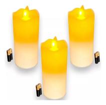 2X Kit 3 Velas De Led Eletrônica Chama Viva + 6 Pilhas Aa