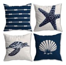 2X Kit 4 Capas De Almofada Veludo Nautica Azul Estrela + Con 2X Kit 4 Capas De Almofada Veludo Nautica Azul Estrela + Con