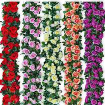 2X Kit 4 Correntes De Rosas Trepadeira Artificial Flor Folha