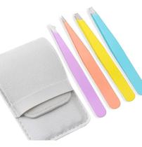 2X Kit 4 Pinças Para Design Sobrancelha Profissional Com Est