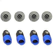 2X Kit 4 Plug Speakon Fêmea Painel + 4 Plug Speakon Macho Co